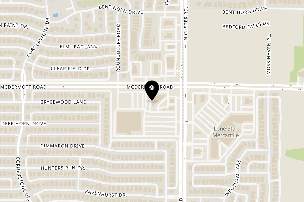 Map showing the location of Everest Indian Himalayan Restaurant and Bar on 2300 McDermott Rd in Plano